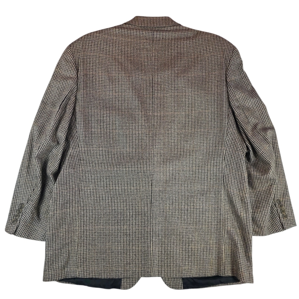 Vintage 90s Ralph Lauren Silk Wool Houndstooth Blazer Black Tan Brown Gray 48R - Picture 4 of 11
